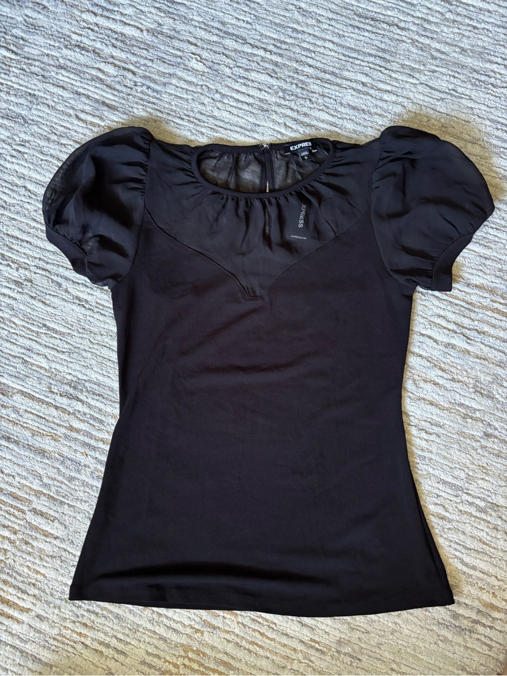 Express Black Puff-Sleeve Scoop-Neck Blouse